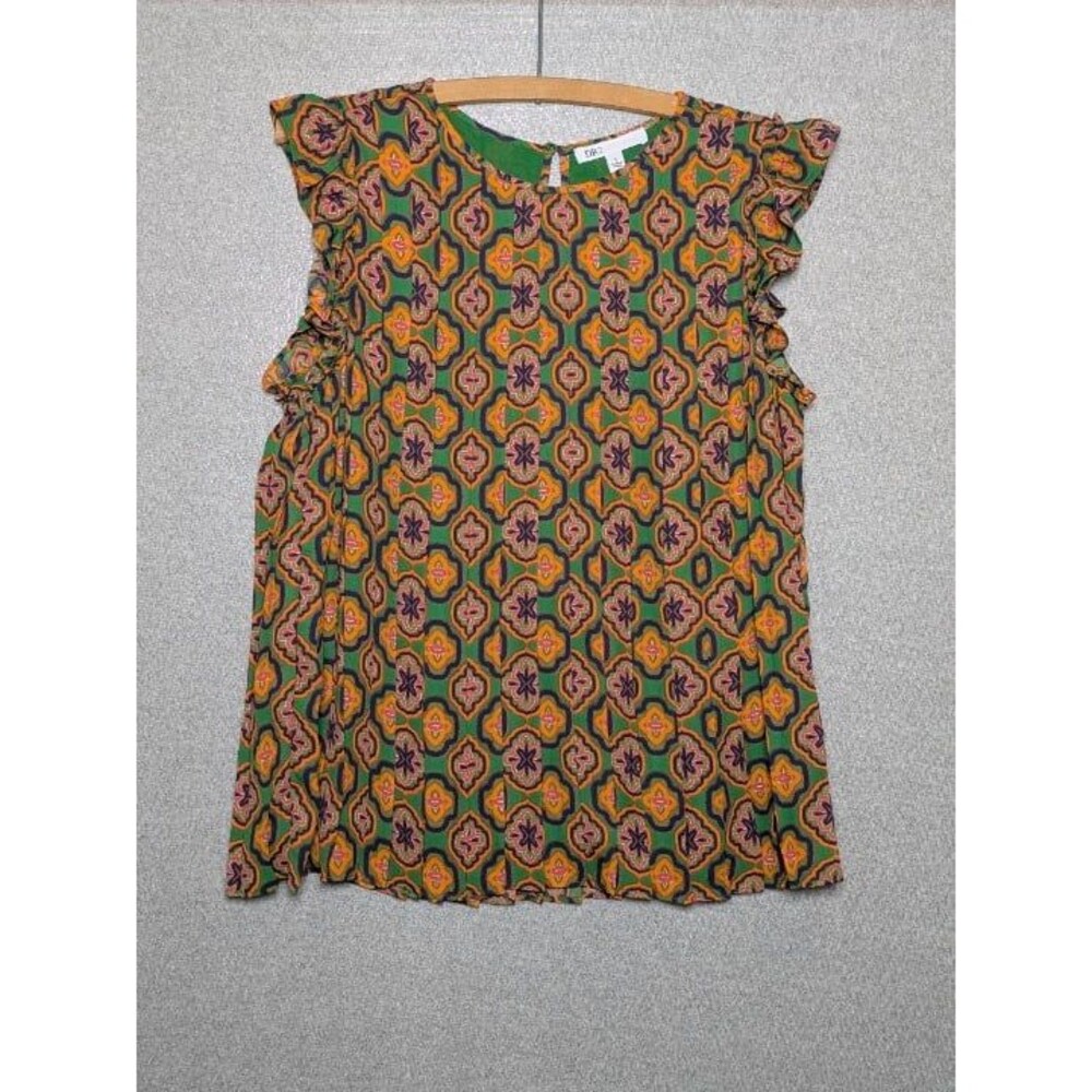 Bold Funky Print Ruffle Sleeve Blouse Size Small Boho Art Deco Festival Retro